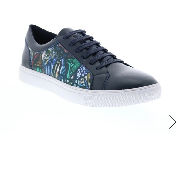 Robert Graham Sheeler Leather Sneakers Butterfly Print Navy Blue Size 10.5